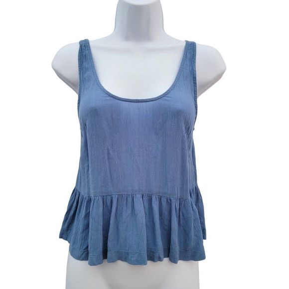 Free People Intimately Free Gauze Ruffle Peplum Tank Top Open Back Blue Flowy XS - Picture 1 of 9